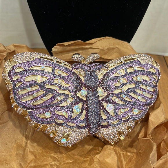 Butterfly pink gold and amethyst & aurora boriales  smoky topaz clasp with chain - Picture 4 of 8